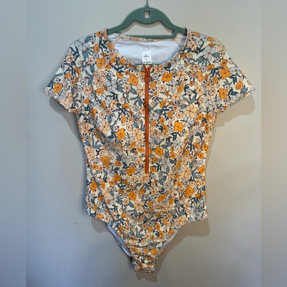 CUPSHE XL One Piece Women’s Mock Neck Zipper Short Sleeve Bathing Suit NWT - Picture 3 of 7